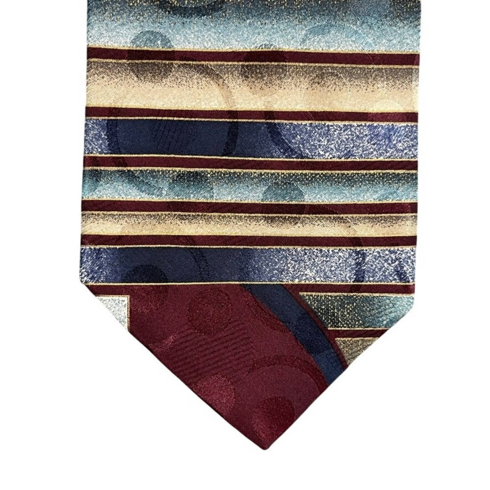Bellini New York Milan Mens Silk Tie Burgundy Blue Gold Geometric Abstract Tie